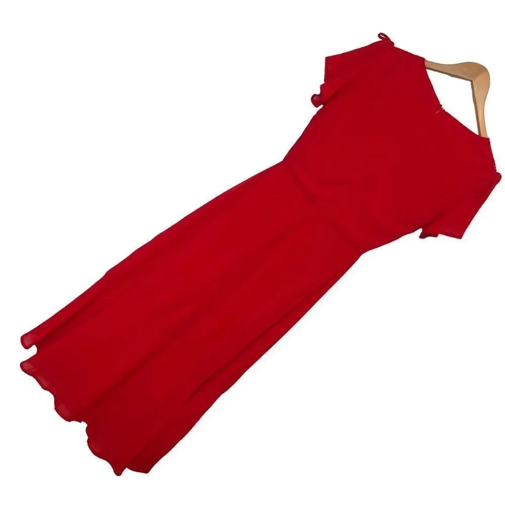 NWT Lulu’s Outstanding Red Ruched High-Low Midi Dress size S - Picture 5 of 12
